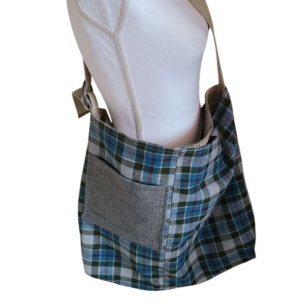 LAST CHANCE! handcrafted tote double-sided bag large capacity tartan plaid camo